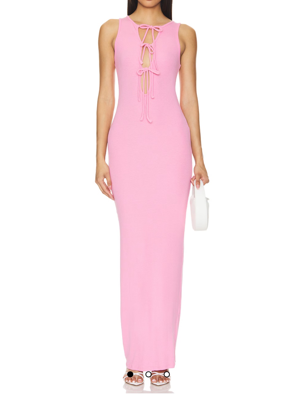 Sleeveless Pink Tie-Front Maxi Dress